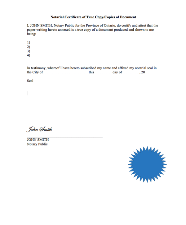 Certified True Copy Notary Public Kitchener